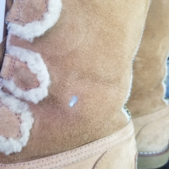 Ugg Womens Boots 7 Rommy Chestnut Suede Leather Sherpa Fur Lined Lace Up Shoes - Picture 3 of 11